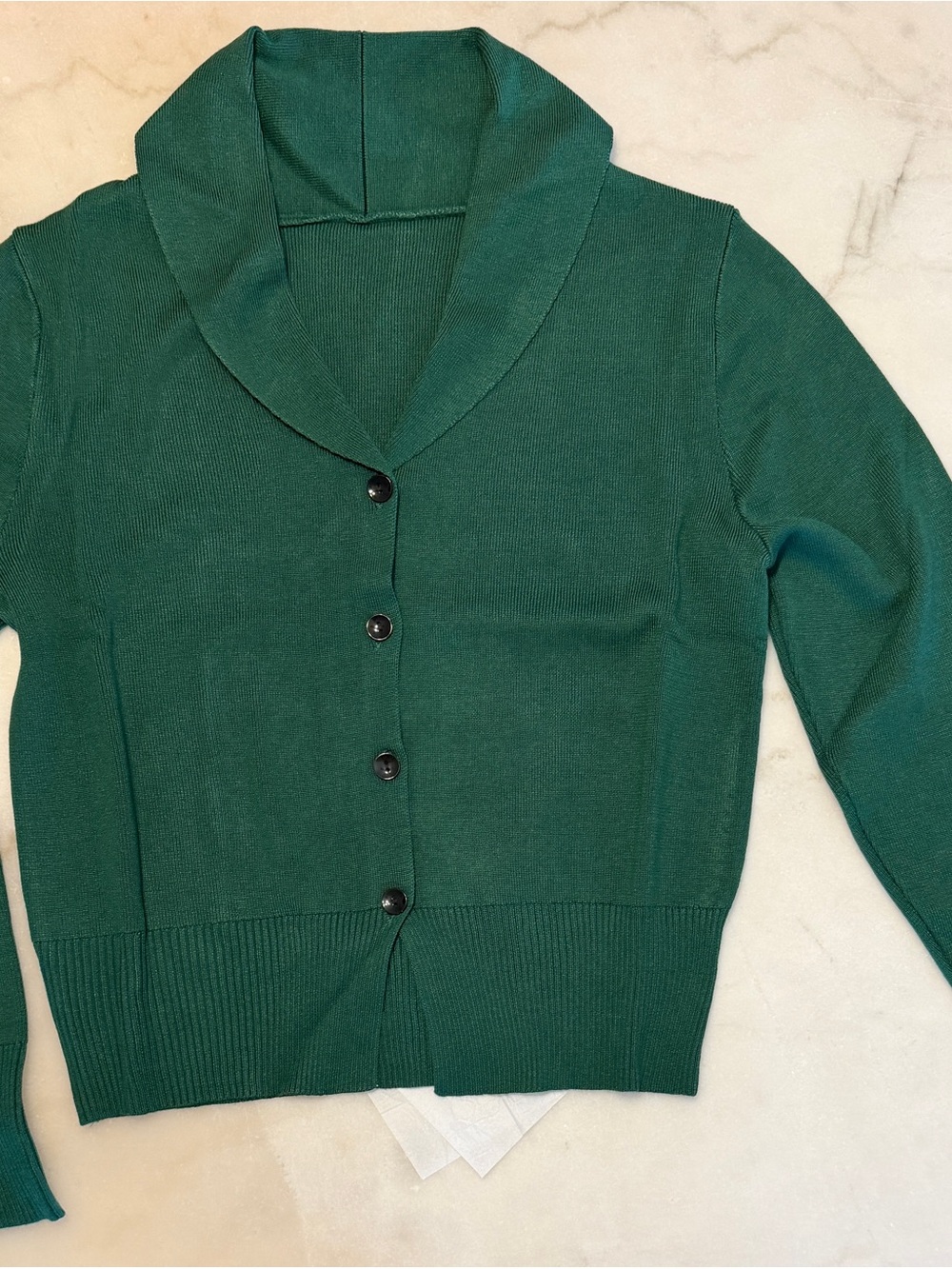 Shawl Collar Button-Front Cardigan - Deep Green